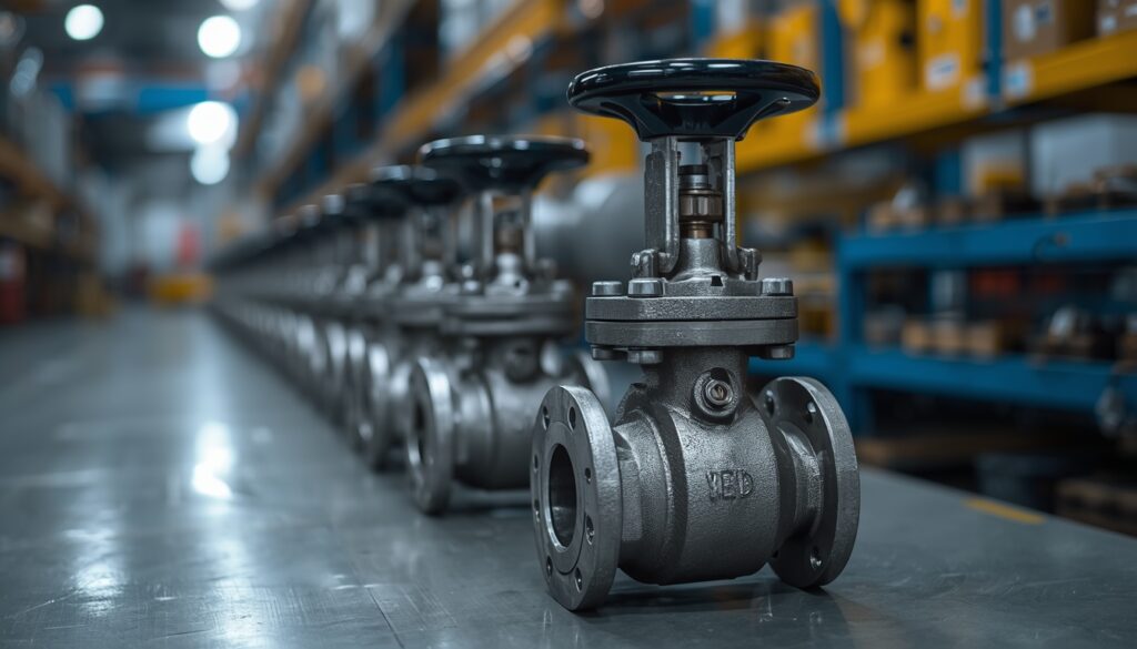 Industrial valves in manufacturing facility for OEM and ODM private label production