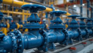 Válvulas industriales utilizadas en sistemas de petróleo y gas, tratamiento de agua, procesamiento químico y generación de energía.