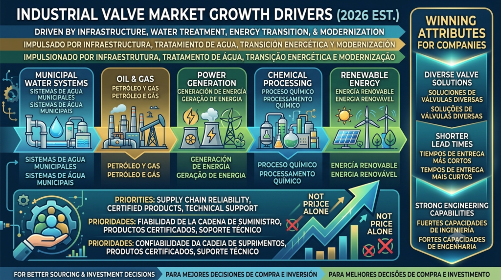 Industrial valve market analysis showing industrial valves supporting global infrastructure, energy, and water treatment projects in 2026