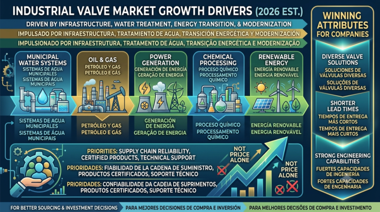 Industrial valve market analysis showing industrial valves supporting global infrastructure, energy, and water treatment projects in 2026