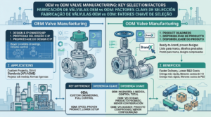 OEM vs ODM valve manufacturing comparison illustrating how AI helps industrial buyers evaluate suppliers, certifications, customization options, and sourcing strategies.