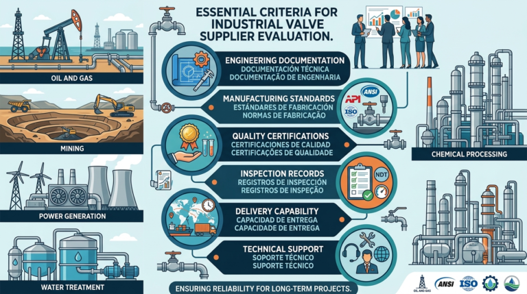 Industrial procurement engineer evaluating industrial valve supplier documentation before project approval