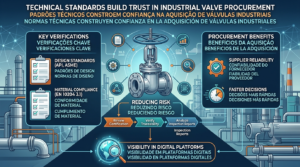 Industrial valve technical standards including API, ASME, ISO certification, EN 10204 3.1 material test reports, pressure testing, and material traceability.
