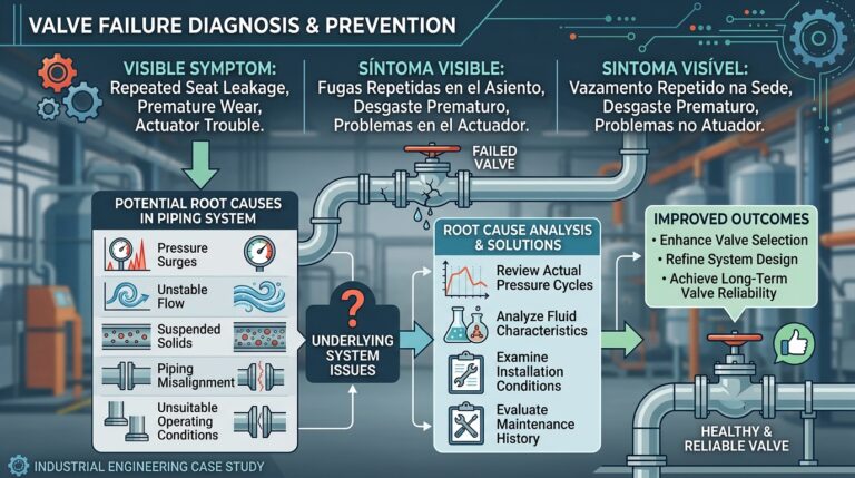 Industrial valve failure case study showing piping system reliability and root cause analysis