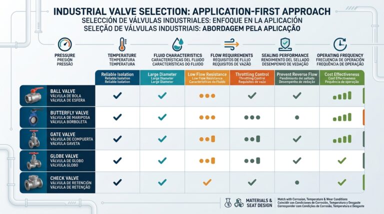 Industrial valve selection comparison of ball, butterfly, gate, globe and check valve types